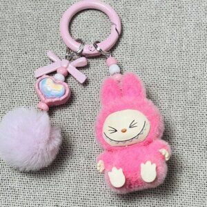 New Popular Hot! mini pink Mocha bunny Labubu Baby keychain dangeler figure